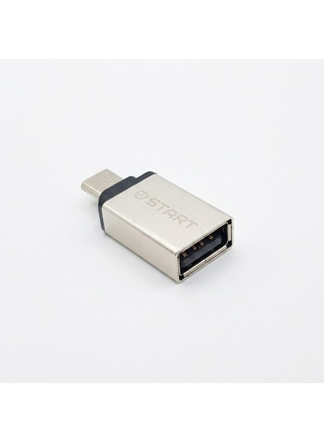ستارت وصلة تحويل OTG معدنية صغيرة من ستارت (START ST-306) - منفذ مايكرو (Micro USB) إلى USB، تدعم نقل البيانات والشحن السريع، تصميم ألومنيوم - فضي - Image 1